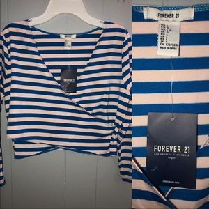 Blue and white forever 21 stripped crop top size L